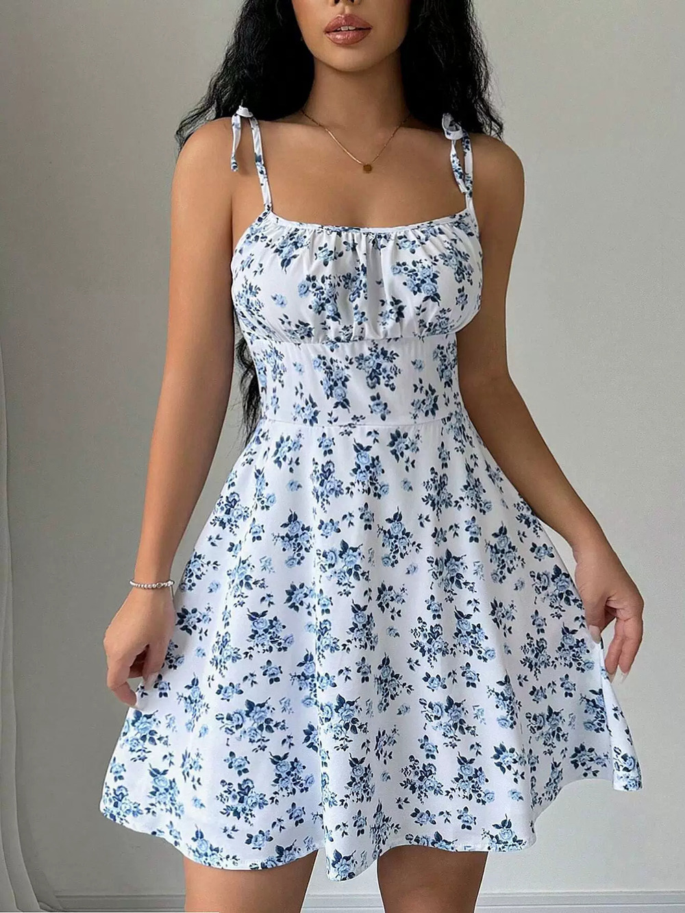 ZARA Soft Summer Floral Square Neck Spaghetti Strap Mini Dress